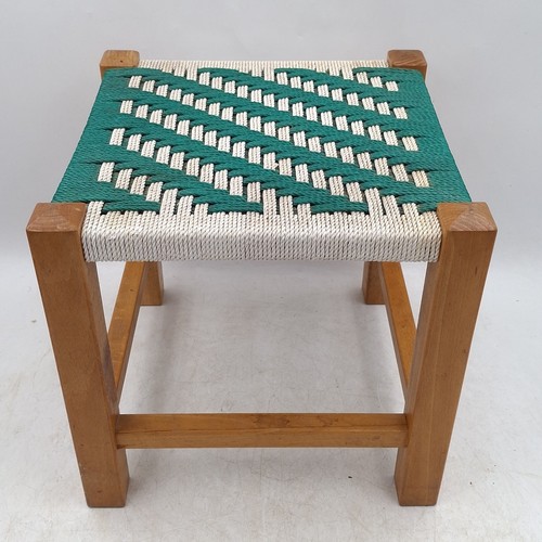 Woven rush foot stool wooden - rush,