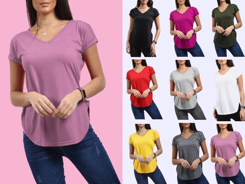 Womens ladies plain neck - womens, v