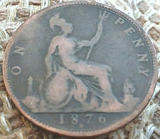 1876H WIDE VICTORIAN BUN/YOUNG HEAD ONE PENNY COIN QUEEN VICTORIA SEE PICS Z 976