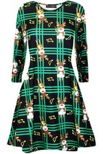 Womens Gingerbread Christmas Smock Santa Bulldog Xmas Pudding Ladies Swing Dress