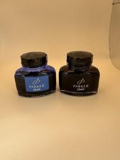 2x Parker Quink Ink Bottles (Blue & Black) — Near Full, Made in France