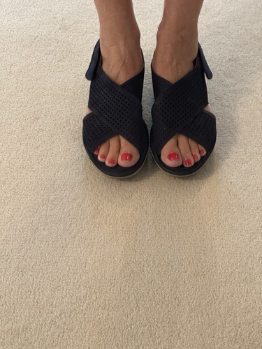 Navy blue suede - wedge, sandals