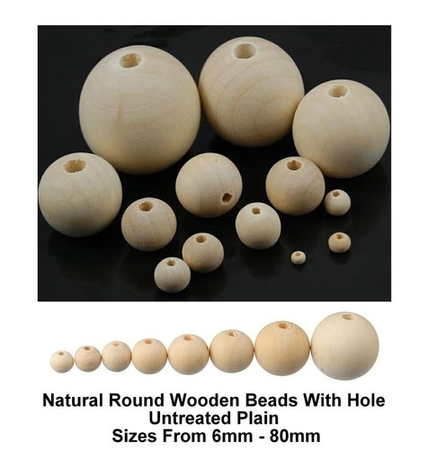 Natural round wooden beads - natural,