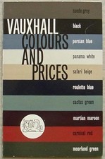 VAUXHALL Viva Velox Cresta Victor VX 4/90 Colour Chart Price List 11 Sept 1963