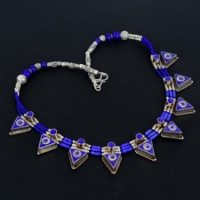 Lapis Lazuli Bohemian Ethnic 925 Sterling Silver Tibetan Nepali Necklace 18" O69