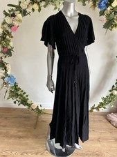 TED BAKER Maxi Dress TB 2 UK 10 Mariiya Black Angle Sleeve Knitted Pleated NEW