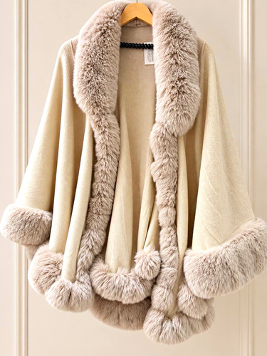 Women cream beige faux - faux, fur