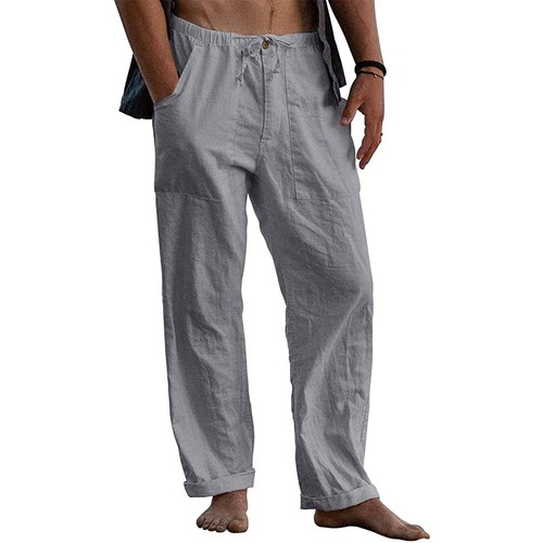 Men linen loose trousers - loose,