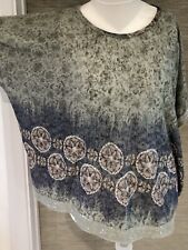 NEW Lagenlook XL Long Tunic BLUE MIX Sequin Trim Layering NEW Long Top XL 56ins