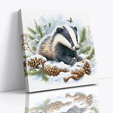 Badger In The Snow Animal Square Canvas Print Picture Modern Wall Art Poster
