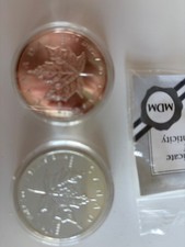 2 x 1oz Silver Canadian Maple Leaves 0.9999 Bullion Coins +capsules.