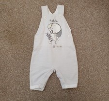 Baby Boys Grey & White Stripe Elephant Dungarees Age 0-3 Months