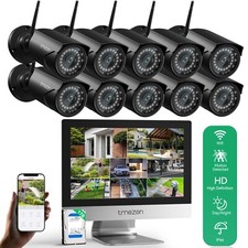 TMEZON Wireless CCTV System Audio Metal HD Camera 10CH NVR 12'' LCD Monitor 1TB