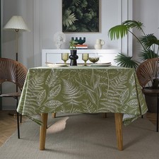 Botanical Print Tablecloth Green Fern Leaves 60x84" Dining Room Table Cover