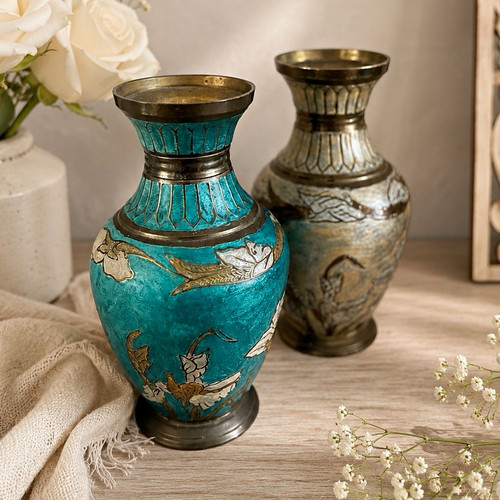 Pair metal decorative vases - metal,