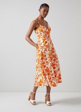 Size 10 LK Bennett Lucy Vine Dress Orange, Cotton