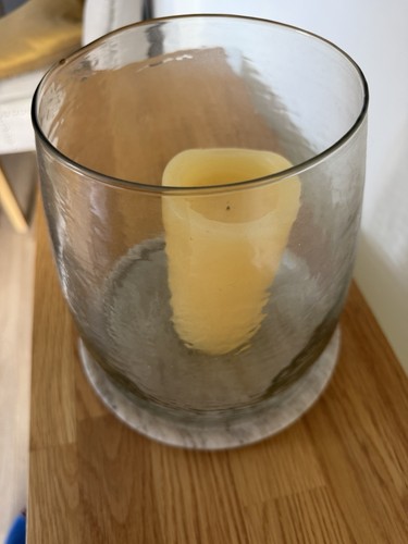 Clear glass hurricane candle