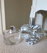 Reed Diffuser Bottles - One Glass Art Heart in Silver & White, One Round & Clear