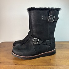 UGG Womens 7 Black Noira Leather Pull On Boots 1001733 Snow Shearling Lined