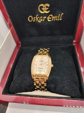 Oskar Emil Montrose Gold-Tone Rectangular Unisex Quartz Dress Watch, New In Box.