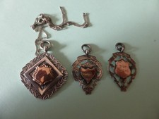 3 X Gold fronted HM Silver pocket watch fobs, 16.7 grams.