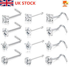 4PCS Nose Stud Pin 316L Surgical Steel Clear CZ Nose Stud Piercing Bar Screw L I