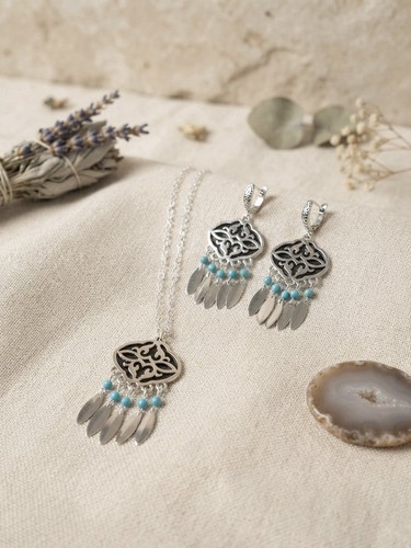 Silver tone blue beaded - silver,