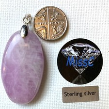 KUNZITE AA GRADE LARGE OVAL 38X22MM PENDANT AND STAMPED 925 STERLING SILVER BAIL