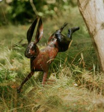 Metal Running Hare Garden Ornament Sculpture Art Handmade Recycled Metal Rabbit