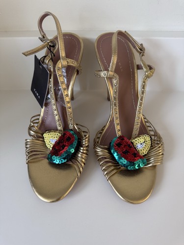 Zara gold sequin fruit heels - gold,
