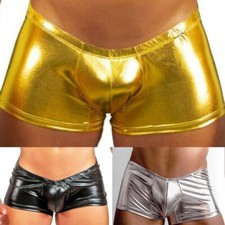 Sexy-Mens Faux Leather Underwear Wet Look Shorts Trunks Bandage Club Hot Pants