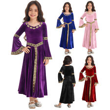 UK Kids Girls Vintage Renaissance Dress Medieval Costumes Gothic Gown Party Maxi