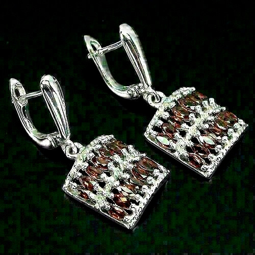 Silver earrings red garnet - silver,