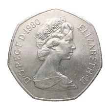1980 Elizabeth II 50p Coin Large Old Style UK Coin Vintage Decimal Coinage Z2866