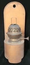 Vintage metal wall hanging oil lamp with burner - untested