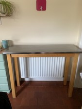 Bar Style High Table Stainless steel top, wooden legs with 3 bar stools included