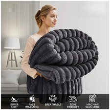 Ultra-Soft Fleece Throw Blanket Couch Bed Cozy Plush Ribbed Texture 200x240CM