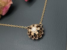 Antique Old Cut Diamond Necklace, Solitaire Buttercup Setting 9ct Gold .3 Carat