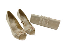 Untold Ivory Satin Peep Toe Heels & Clutch Bag Set UK 6 EU 39 Fashion