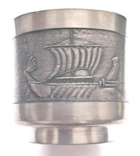 Rare Vintage German Pewter Wine Goblet Ship & Islands Design Signed BT 286 Gram.