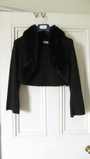 Minuet Petite  Fine Knit Fur Collar Short Evening Jacket Cardigan Size 12