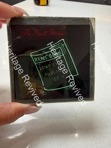 Antique glass painted slide - glass,