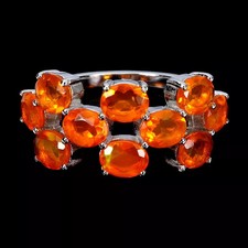 Silver Ring Fire Opal Genuine Natural Mined Gems Solid Sterling Size P  US 7.75