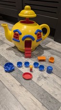 Bluebird Big Yellow Tea Pot Vintage Toy Retro with some figures and car