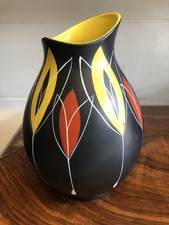 Brentleigh Ware Somerton Black, Yellow and Red Mid Century Vintage Abstract Vase