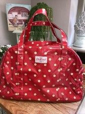 Cath Kidston Large Holdall Weekend Bag Cherry Red Beige Polka Dot Preowned