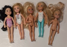 Bundle of Barbie Club Chelsea Dolls Brunette + Blonde dolls printed clothes nude