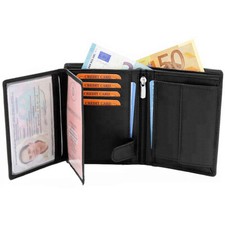 Mens RFID Blocking Soft Leather Wallet, ID Window, Zip And Coin Pocket 503 Black