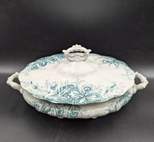 Antique Regina 'Cliff' Semi Porcelain Transferware Lidded Vegetable Tureen