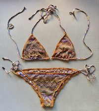 Missoni Mare Zigzag Metallic Crochet-Knit Triangle Bikini UK8 IT40